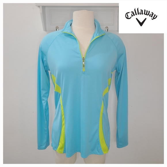 Callaway Tops - CALLAWAY Women’s Long Sleeve 1/4 Zip Activewear Pullover in Aqua Blue & Yellow M